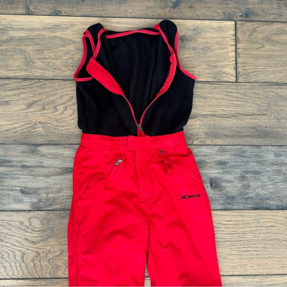 Arctix Kids' Limitless Fleece Top Bib Overalls bright red size small - Picture 3 of 4